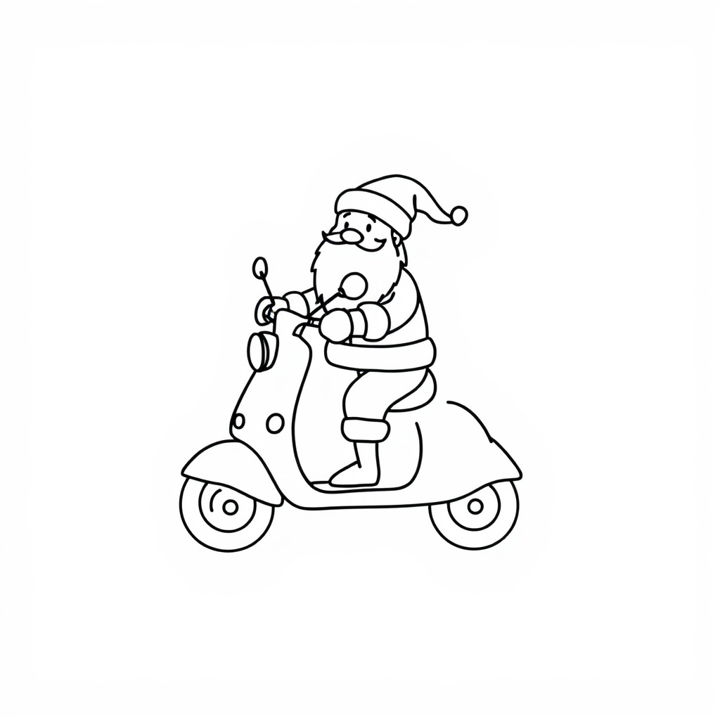 Santa riding a scooter.