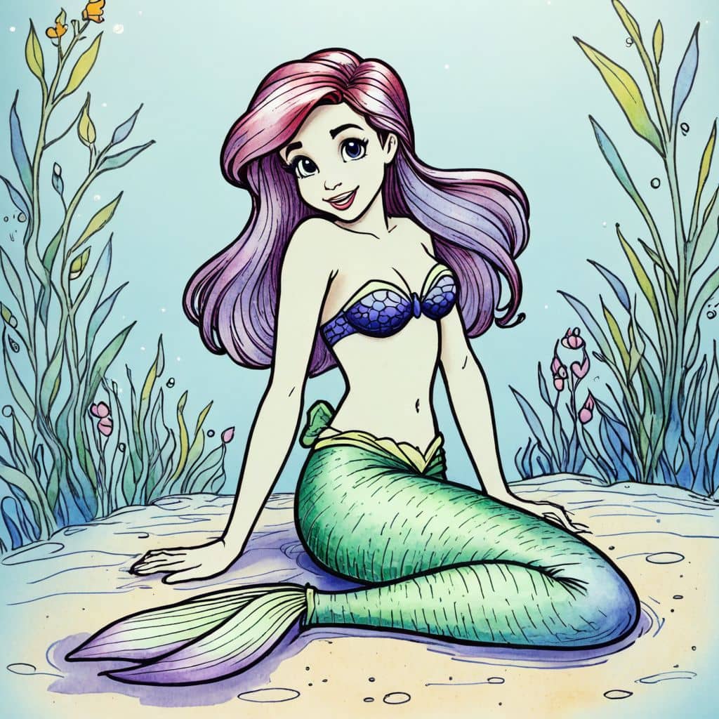 Colored Ariel - the little mermaid in winter clothing