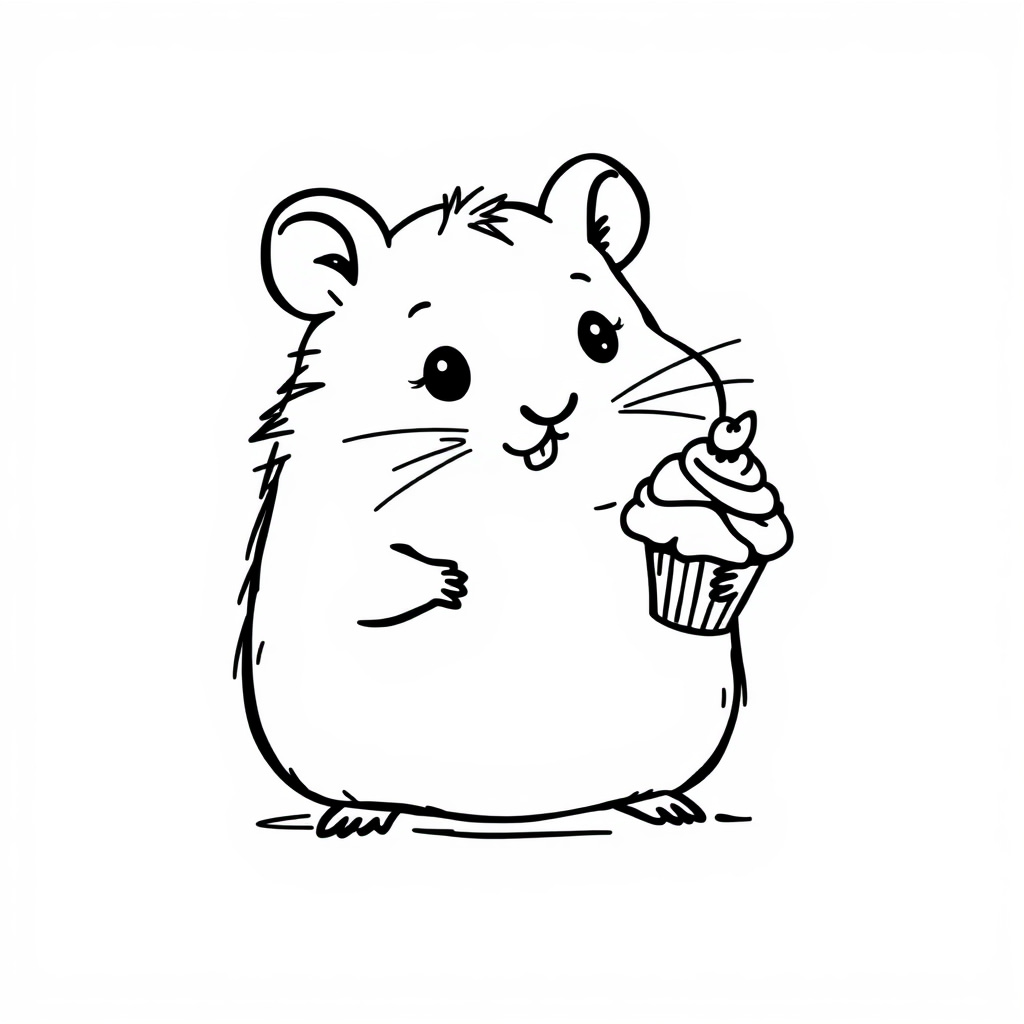 Hamster sharing a tiny cupcake