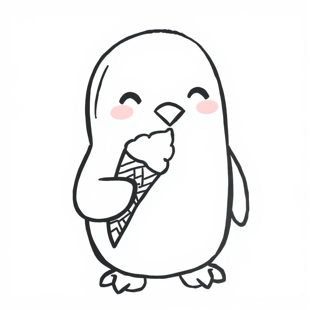 Penguin eating ice cream cone