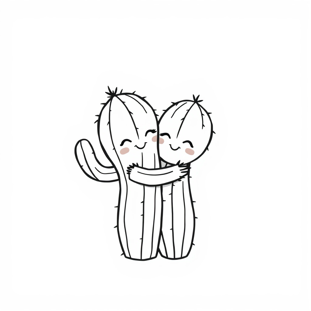 Sibling cacti hugging