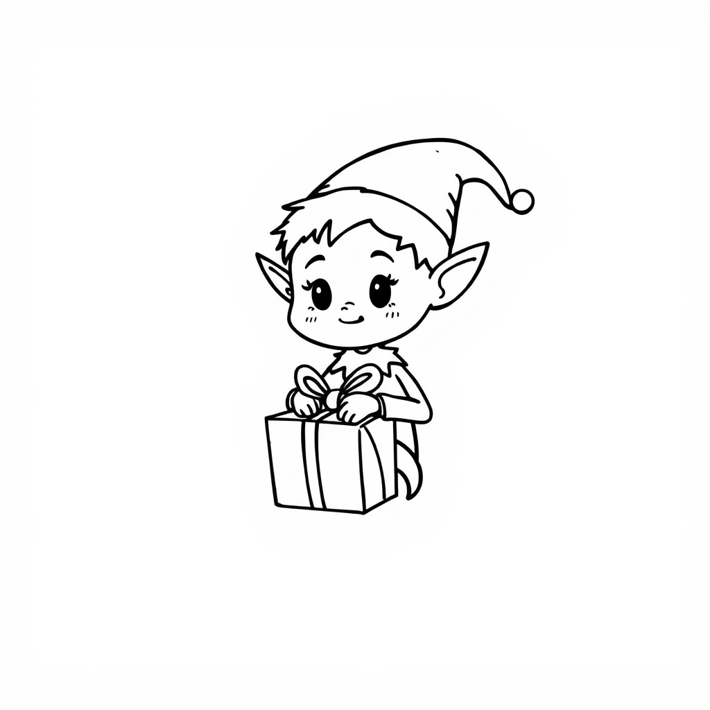 Elf wrapping a present