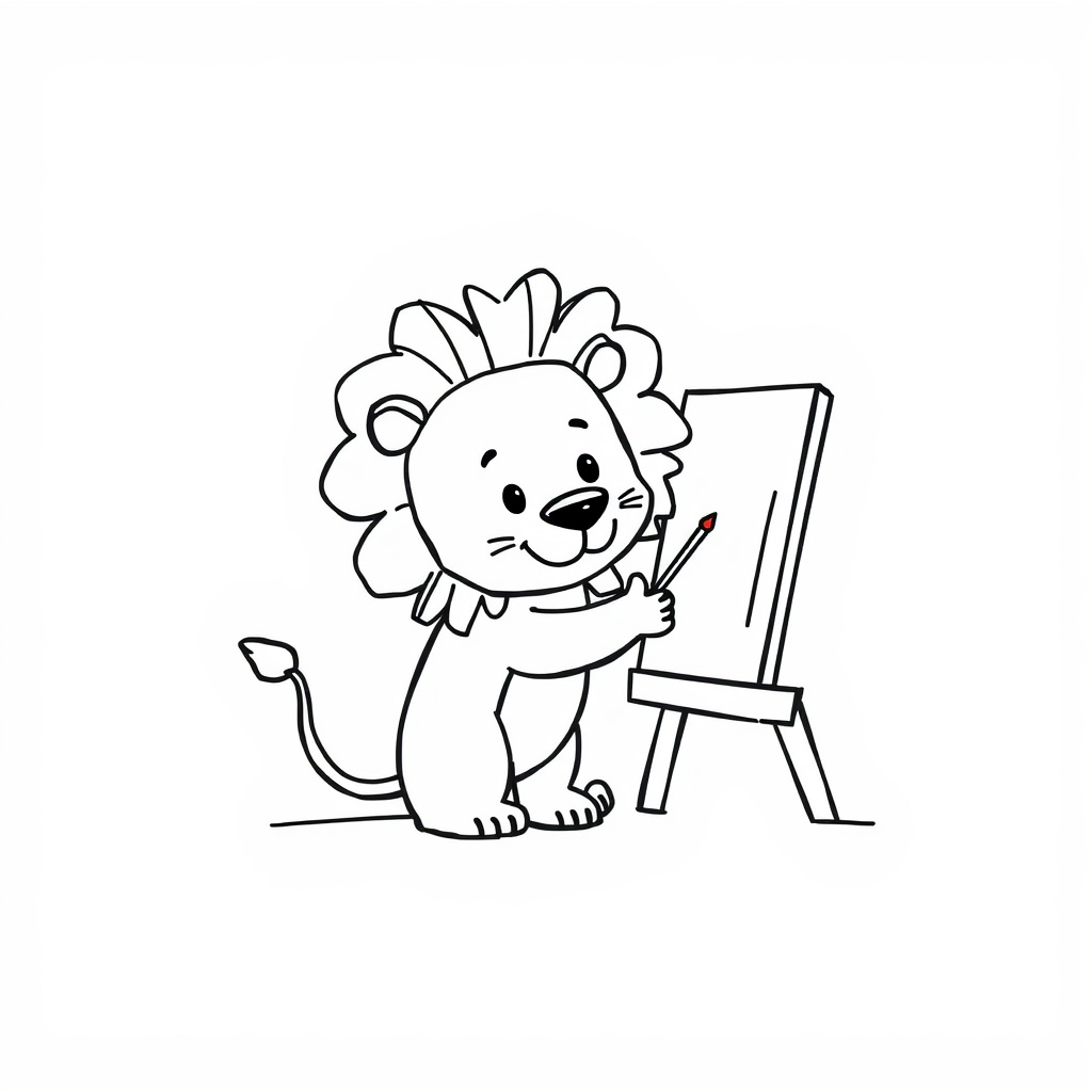 Lion painting a picture