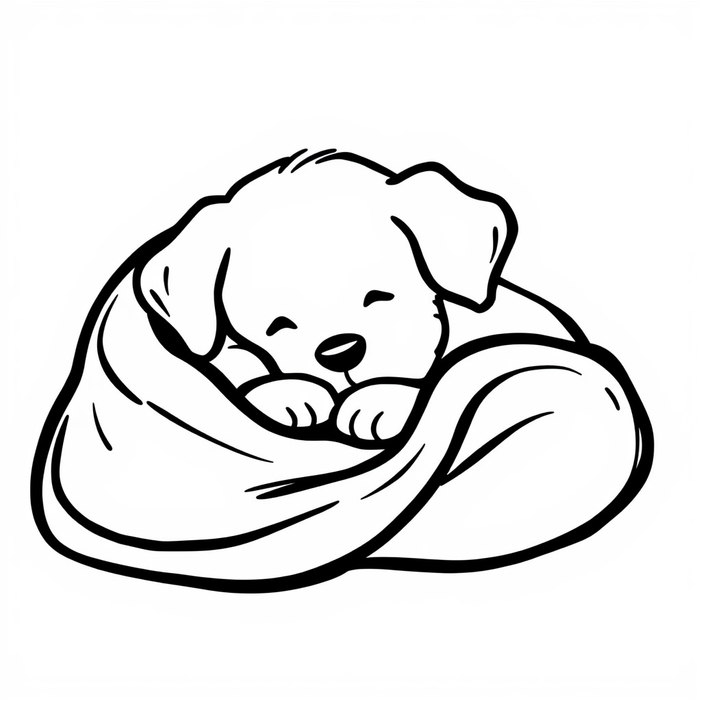 Puppy curled up in blanket