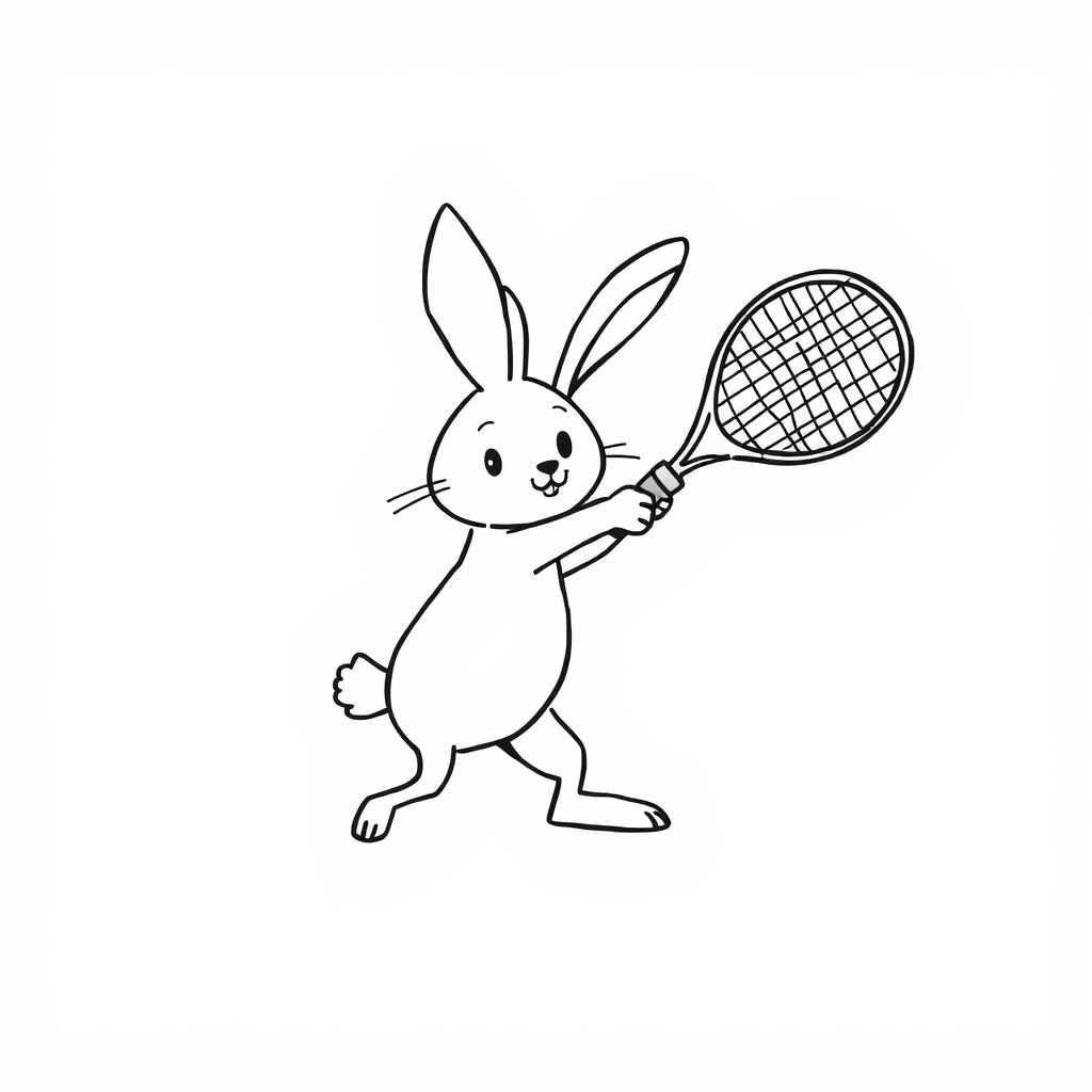 Bunny swinging a tennis racket