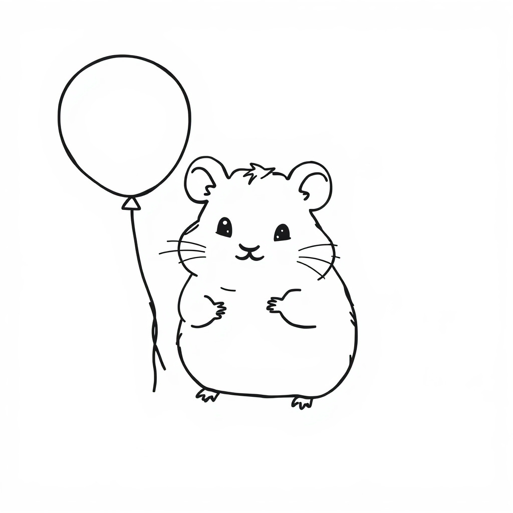 Hamster holding balloons