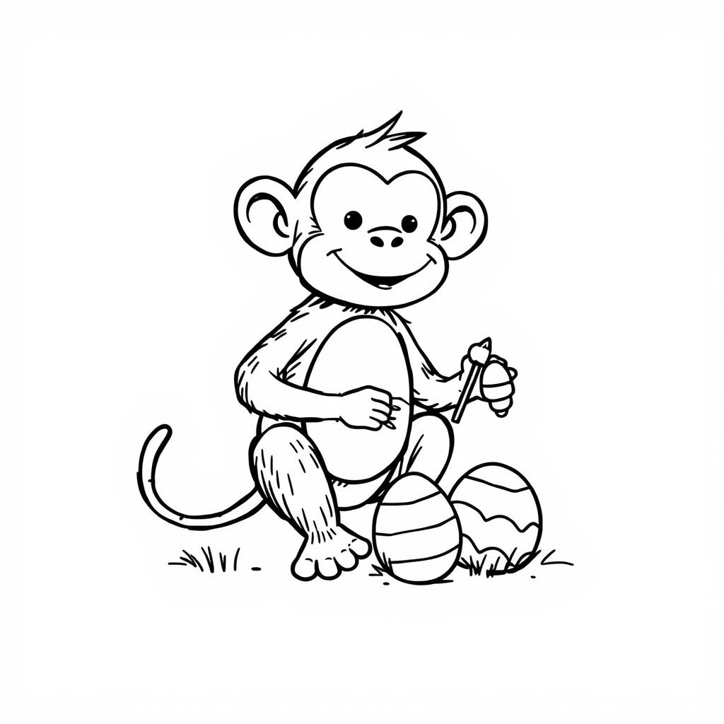 Monkey painting Easter eggs