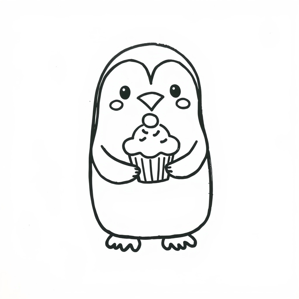 Penguin with cupcake