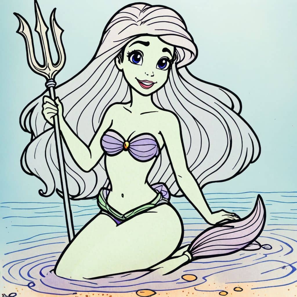 Colored Ariel - The little mermaid holding trident