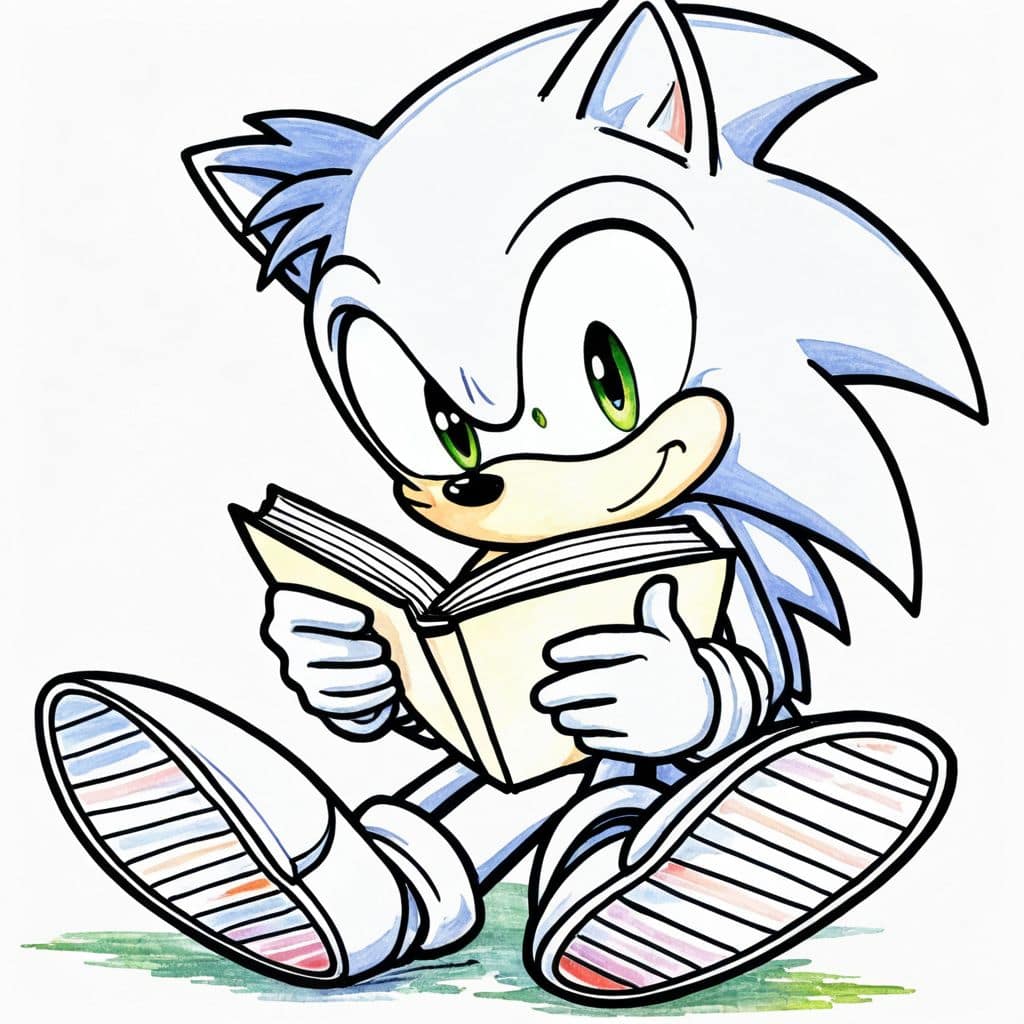 Colored Sonic reading a book