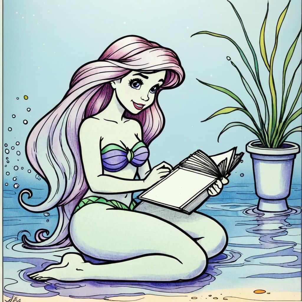 Colored Ariel - The little mermaid reading
