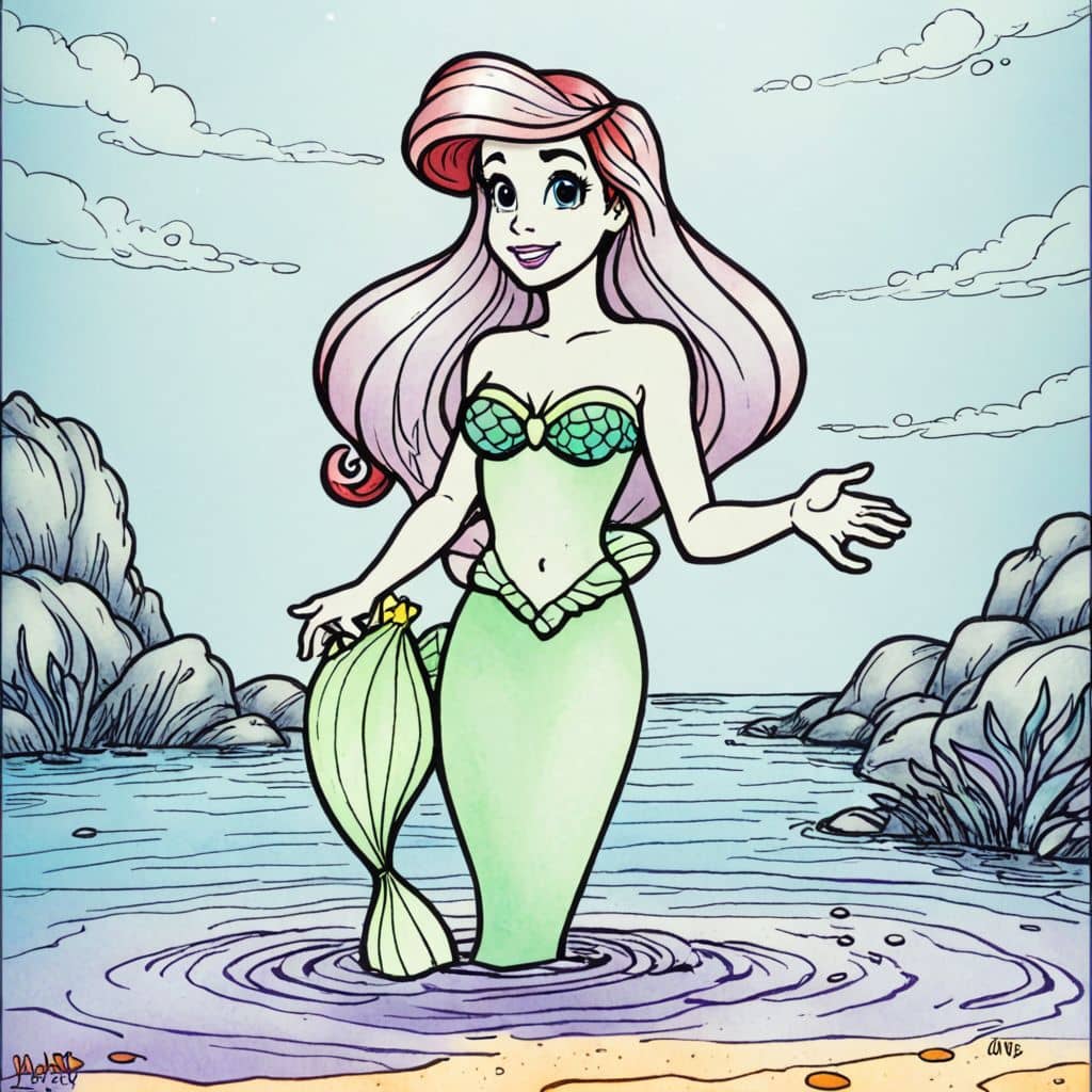 Colored Ariel - The little mermaid surprised