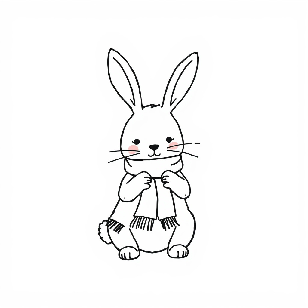 Bunny knitting a scarf.