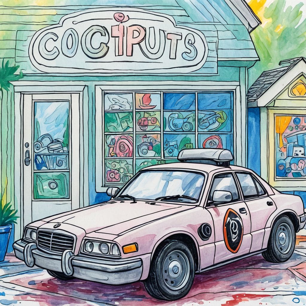 Colored Police Car at Doughnut Shop