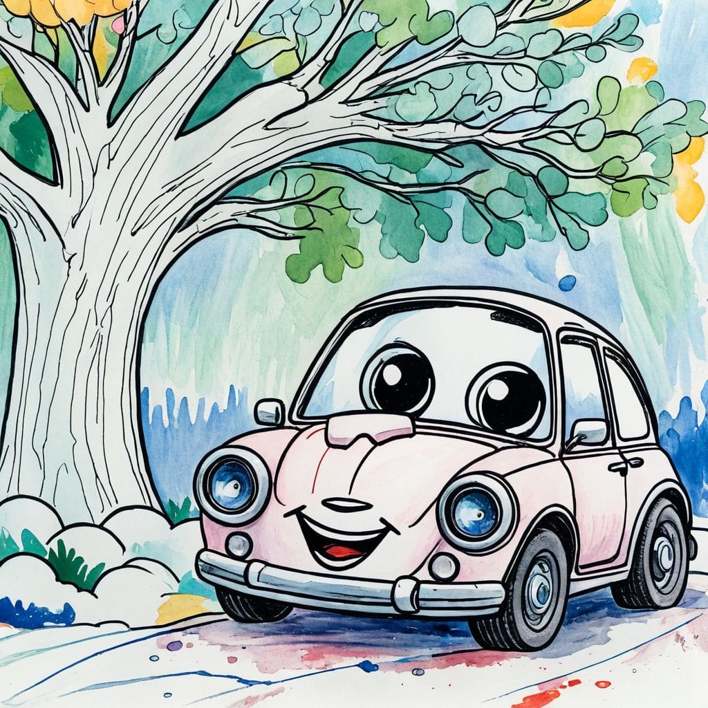 Colored Car under snowy tree