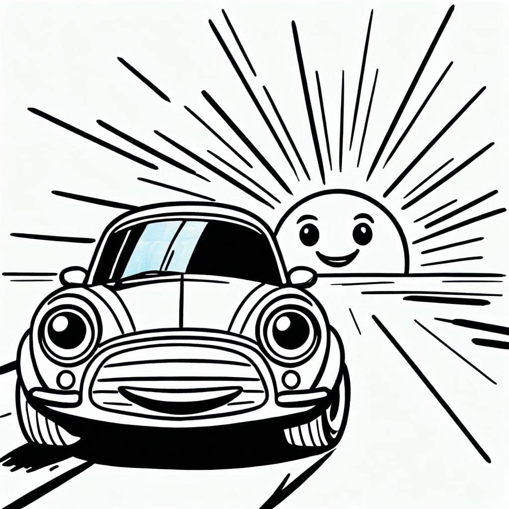 Colored Happy Car at Sunrise