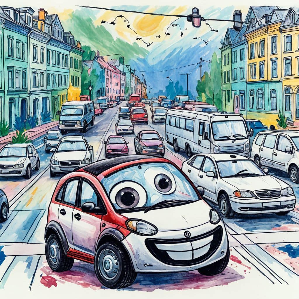 Colored Angry Car in Traffic