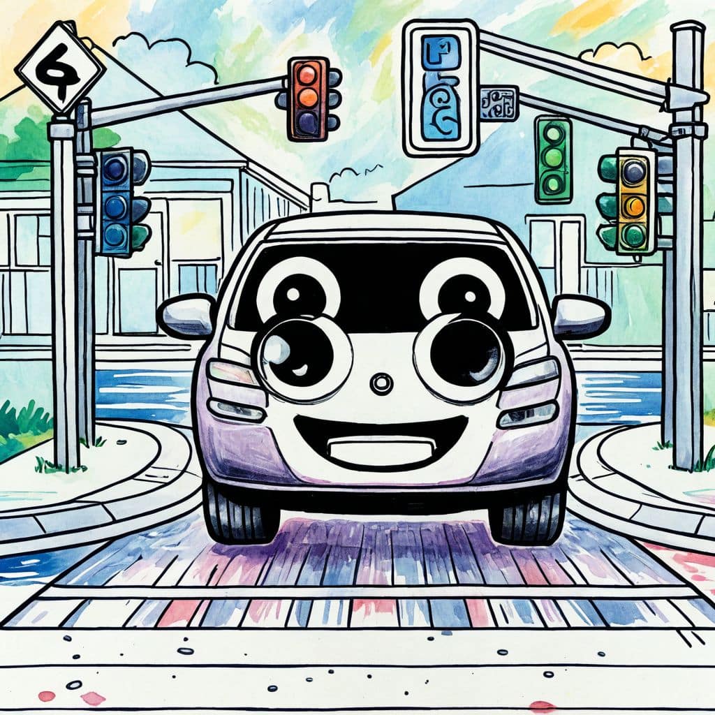 Colored Surprised Car at Intersection