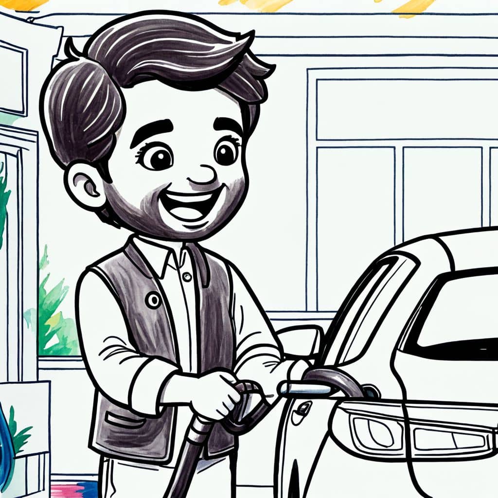 Colored Dad refueling the car