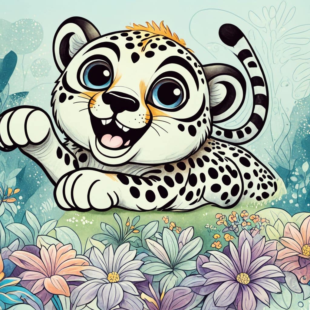 Colored Cheetah leaping in spring flowers