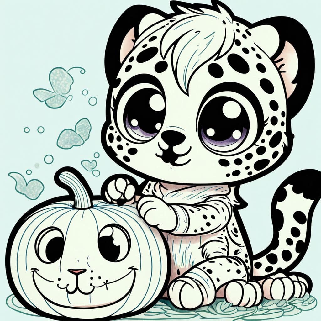 Colored Cheetah Carves Halloween Pumpkin