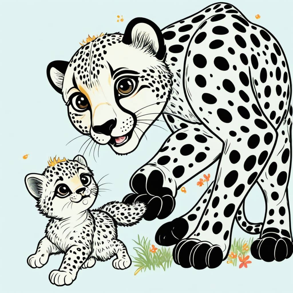 Colored Cheetah rescuing a kitten
