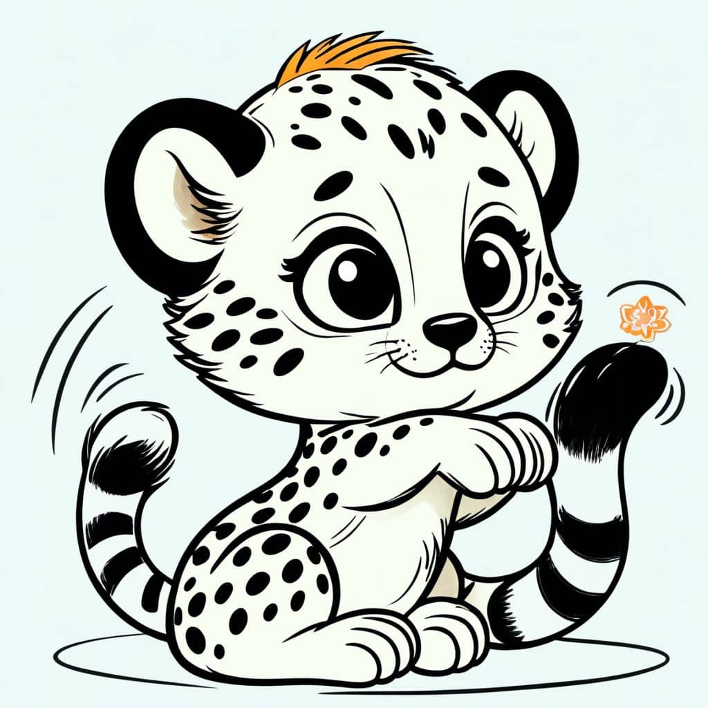 Colored Cheetah cub playing with tail.