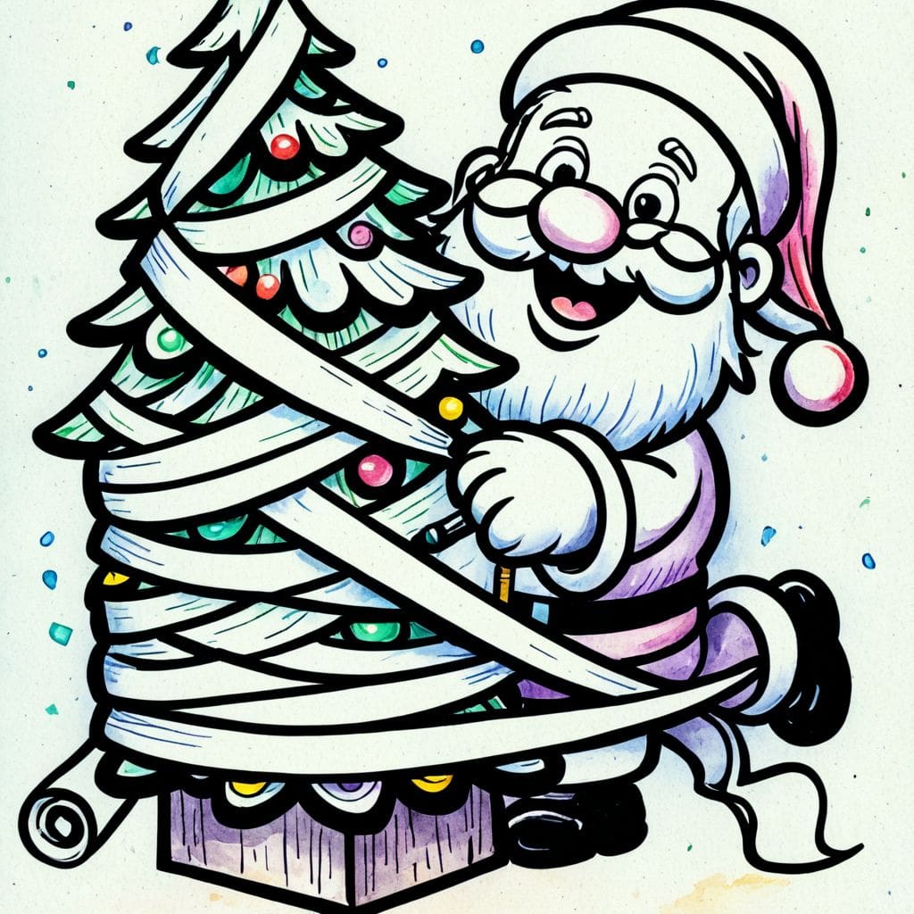 Colored Santa wrapping tree base