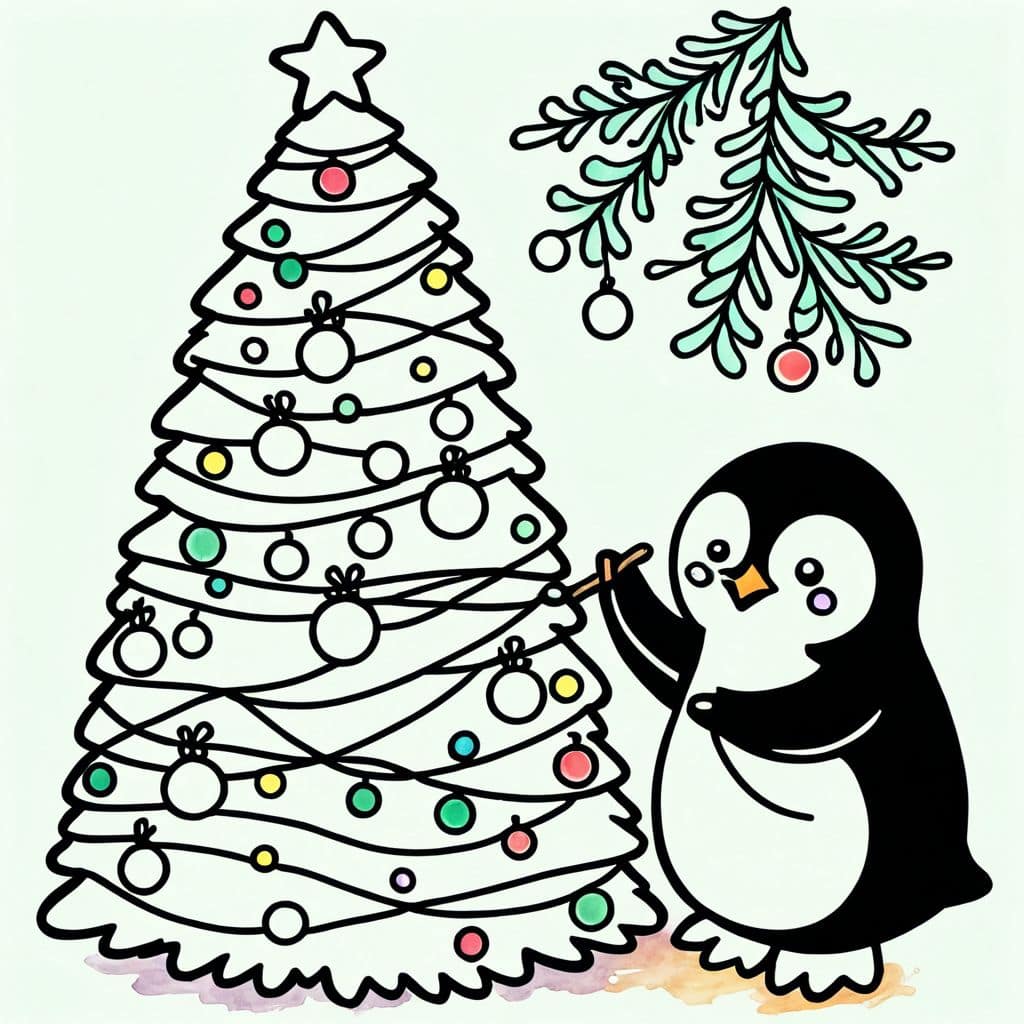 Colored Lone Penguin Decorating Tree