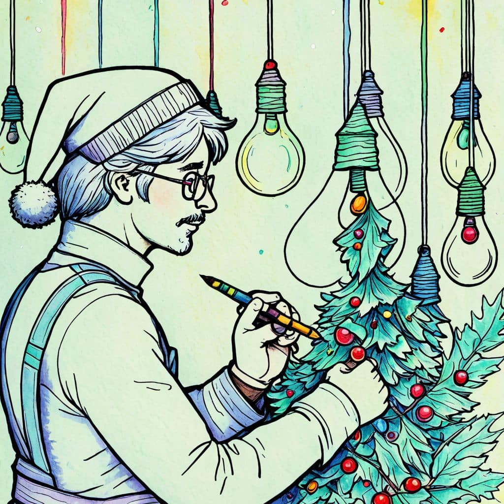 Colored Elf inspecting light bulbs