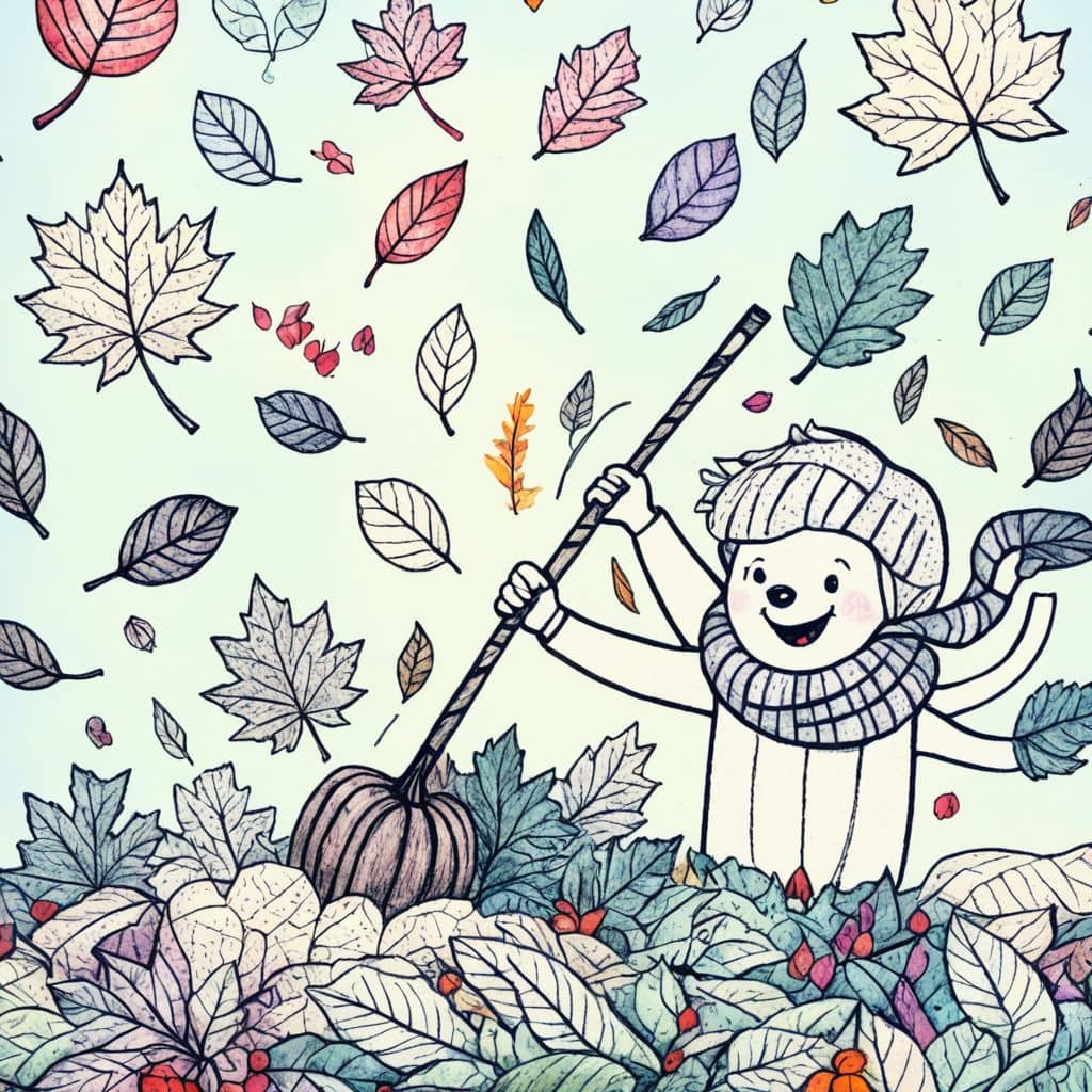 Colored Raking Fall Leaves