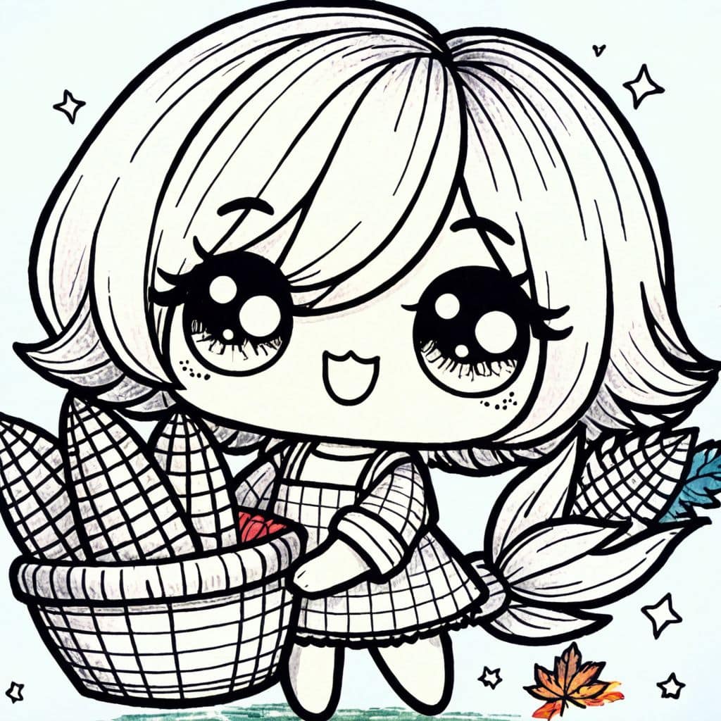Colored Carrying a basket of corn