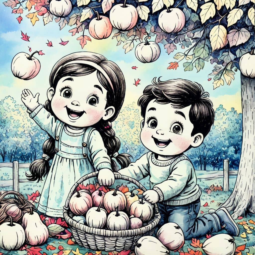 Colored Plucking fall pears from tree
