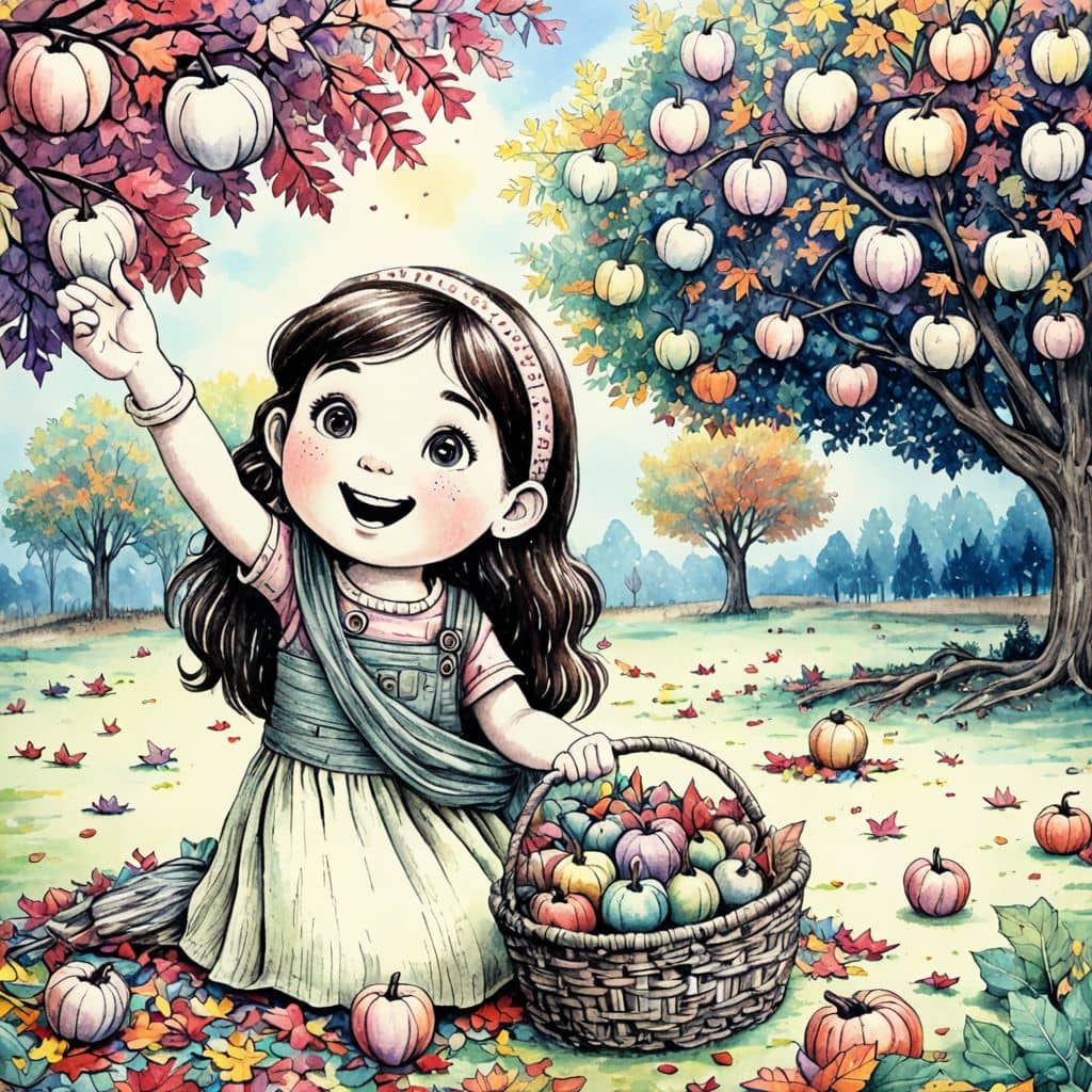 Colored Apple picking girl in orchard