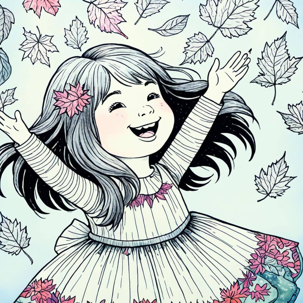 Colored Girl tossing leaves