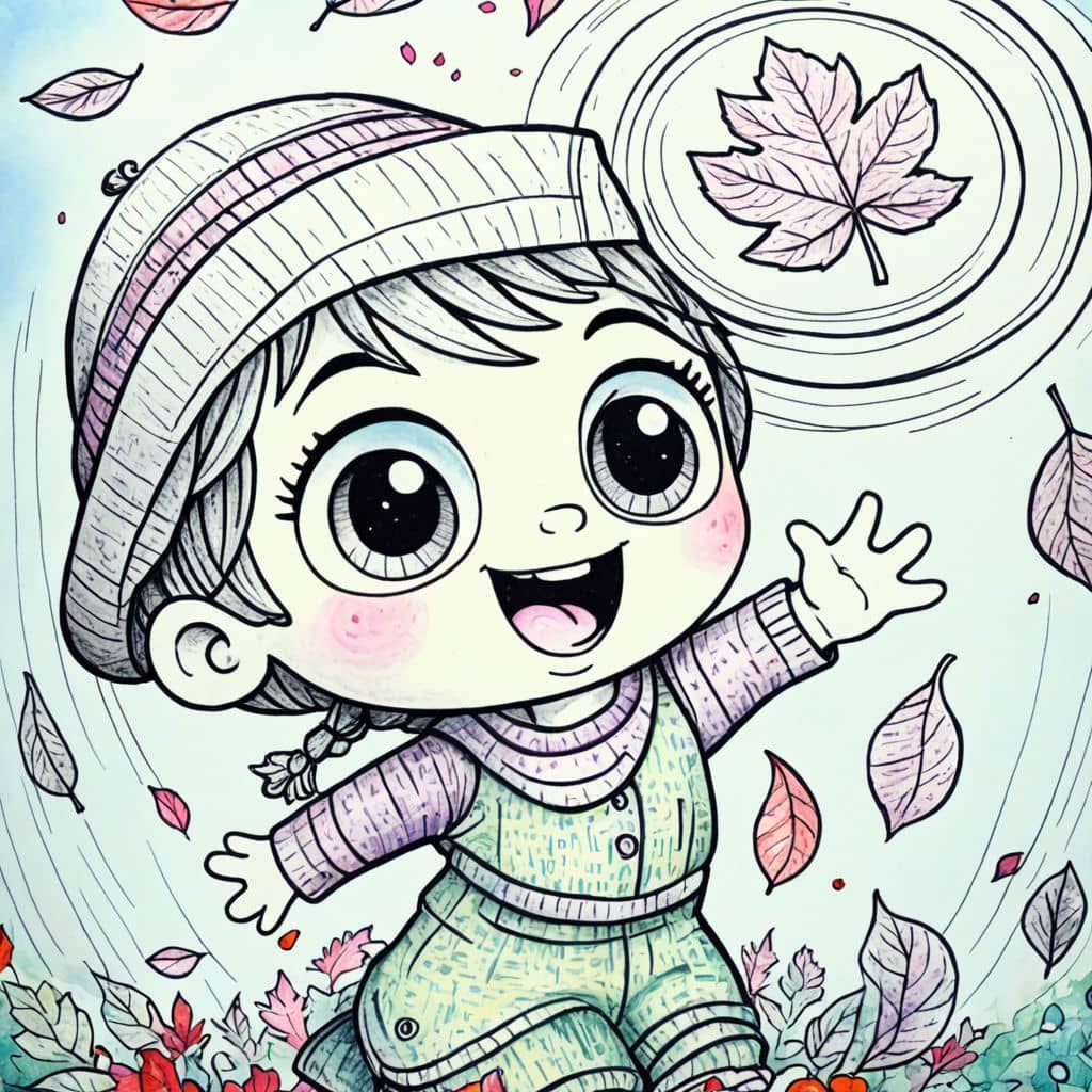 Colored Child throwing leaf frisbee.