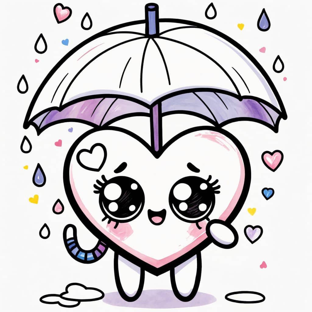 Colored Heart holding umbrella in rain