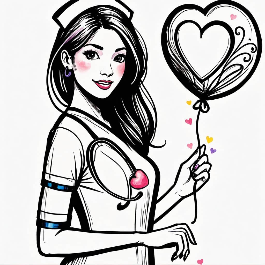 Colored Nurse holding heart-shaped balloon