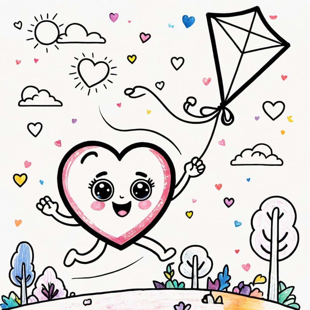 Colored Heart Flying a Kite