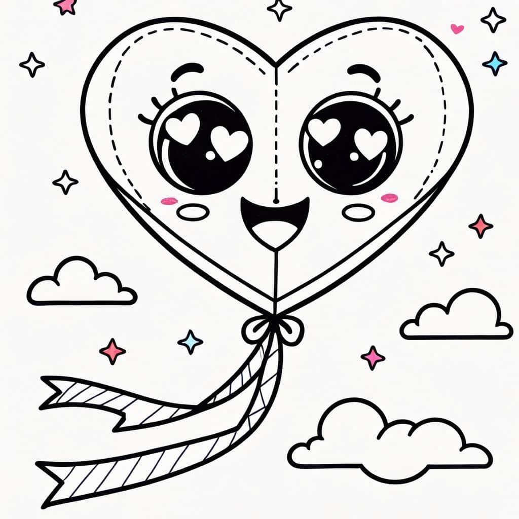 Colored Heart-shaped kite flying