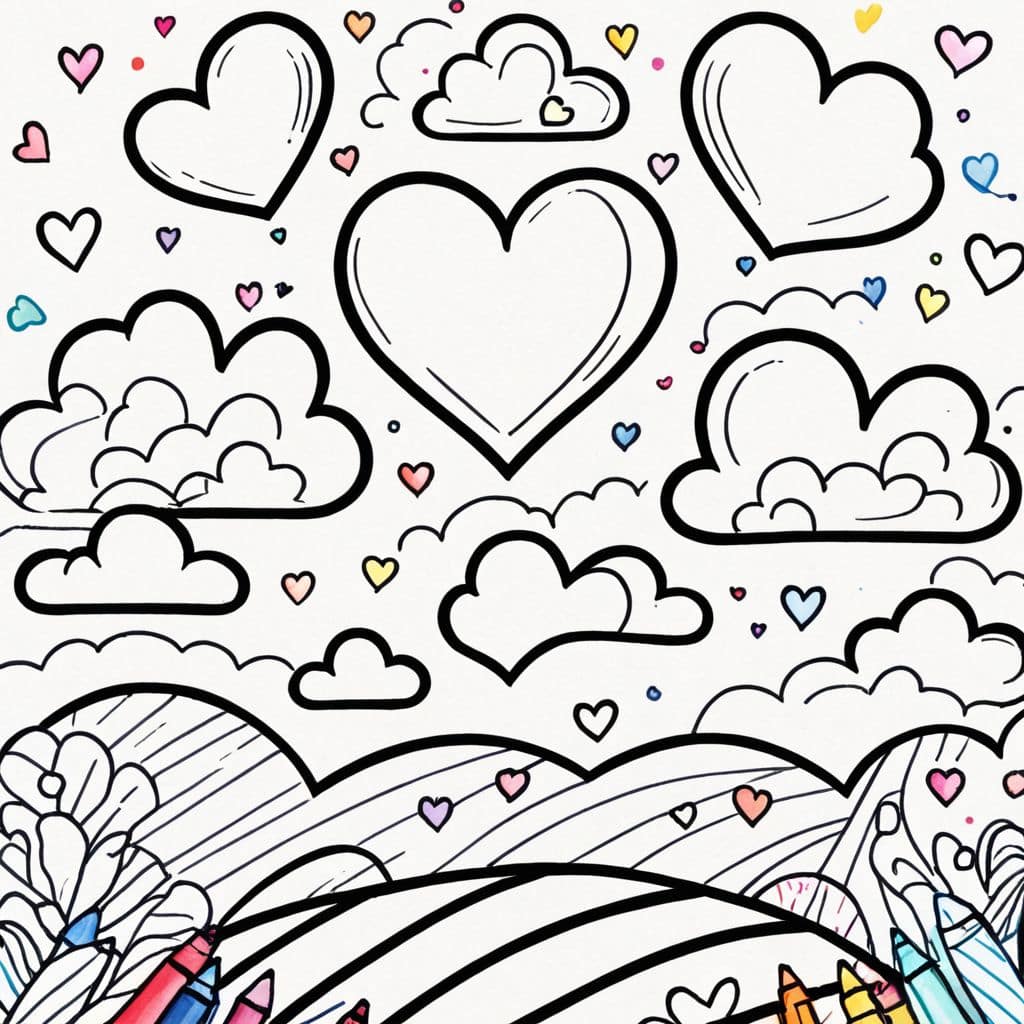 Colored Painting heart-shaped clouds