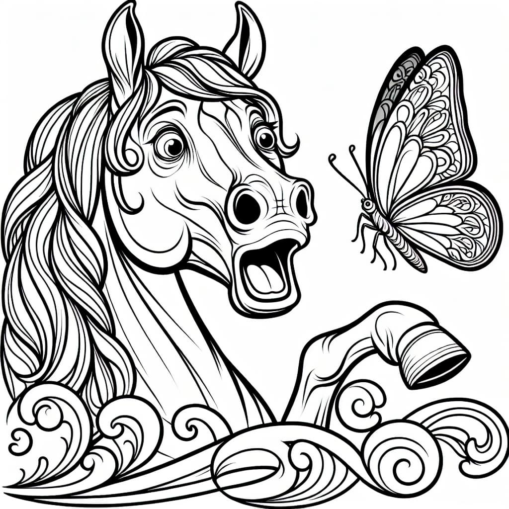 Original Horse surprised by a butterfly