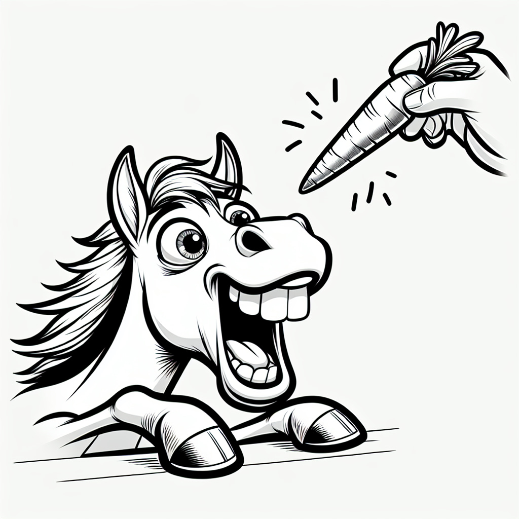 Original Excited horse seeing a carrot