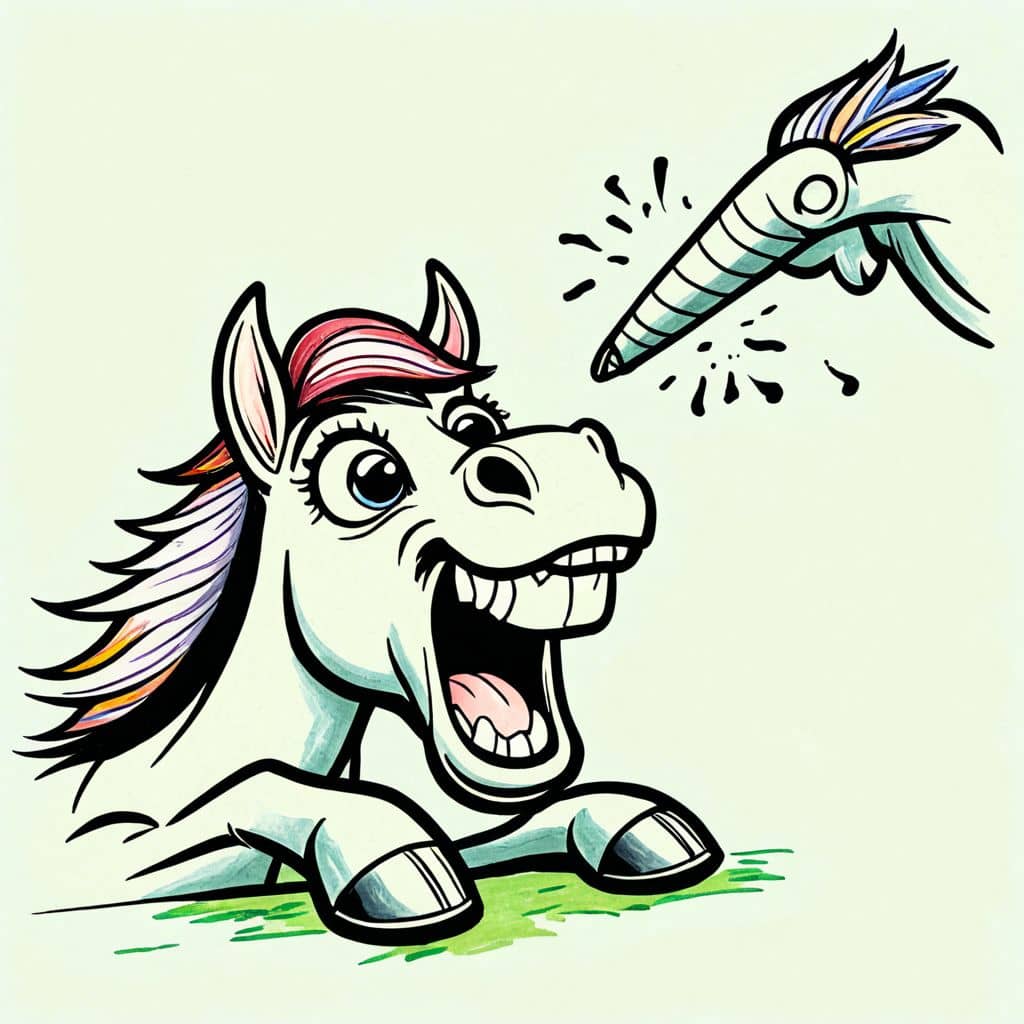 Colored Excited horse seeing a carrot