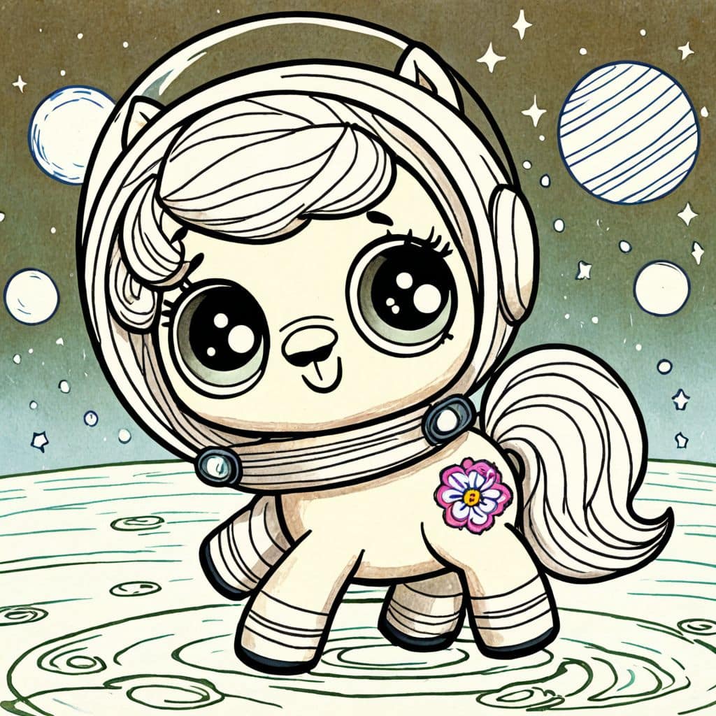 Colored Astronaut horse exploring space