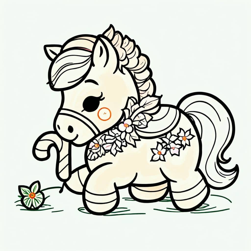 Colored Christmas horse eating candy canes