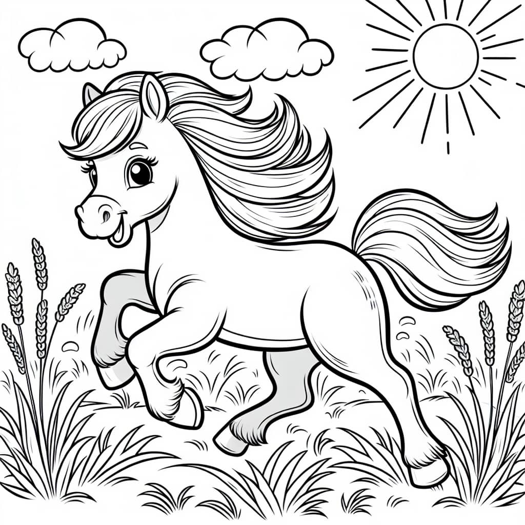 Original Horse prancing in summer meadow.