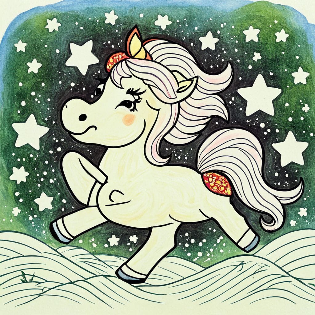 Colored Unicorn prancing in starlight