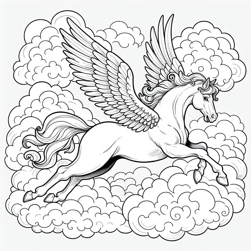 Original Pegasus soaring amidst clouds