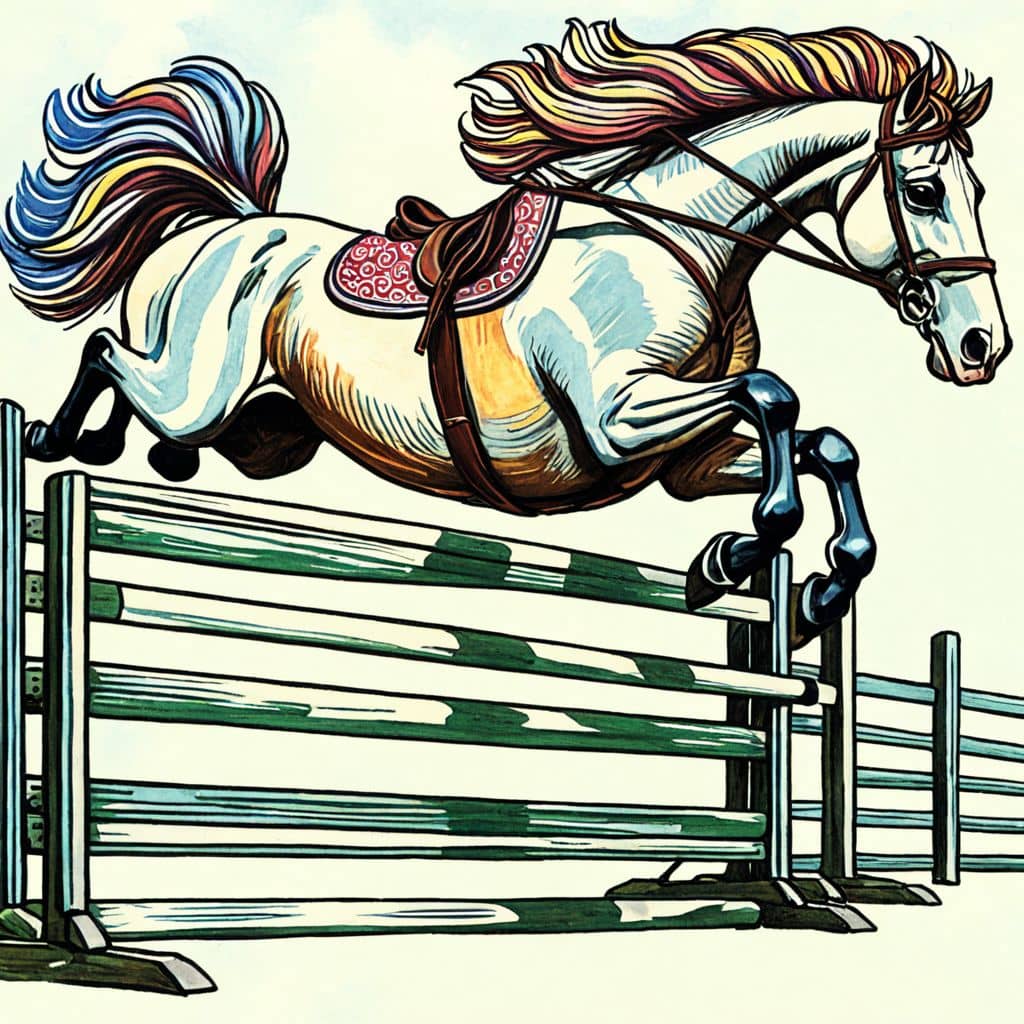 Colored Horse Jumping Racing Hurdle